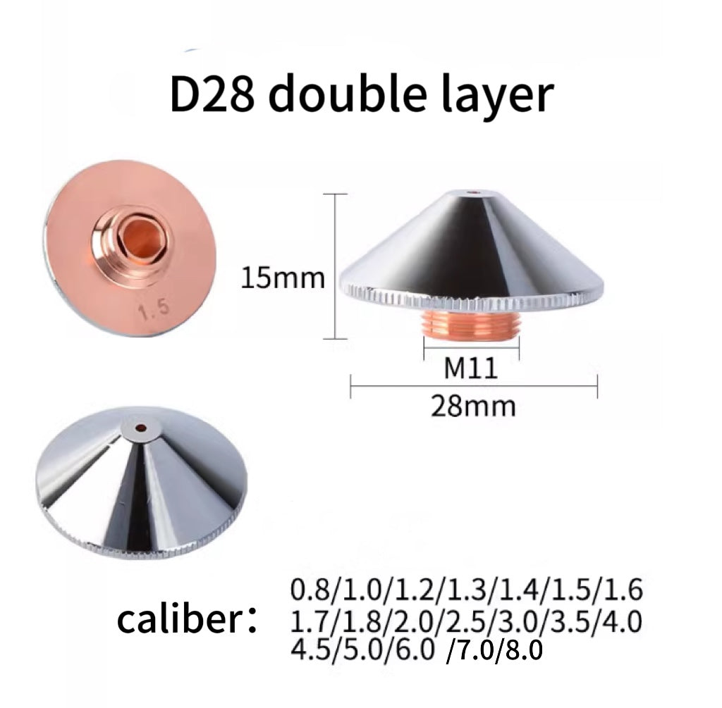 Laser Nozzle Cutting Nozzle D28 Single Layer Double Layer Fiber Laser Cutting Nozzle High Temperature Resistance