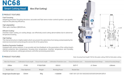 Laser cutting head, intelligent cutting head, plane cutting, high power cutting head, original cutting head NC68