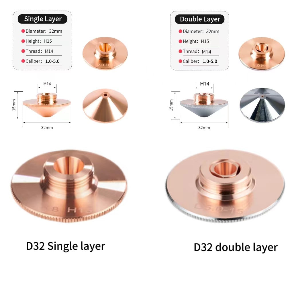 Laser nozzle cutting nozzle D32 single layer double layer fiber laser cutting nozzle high temperature resistance