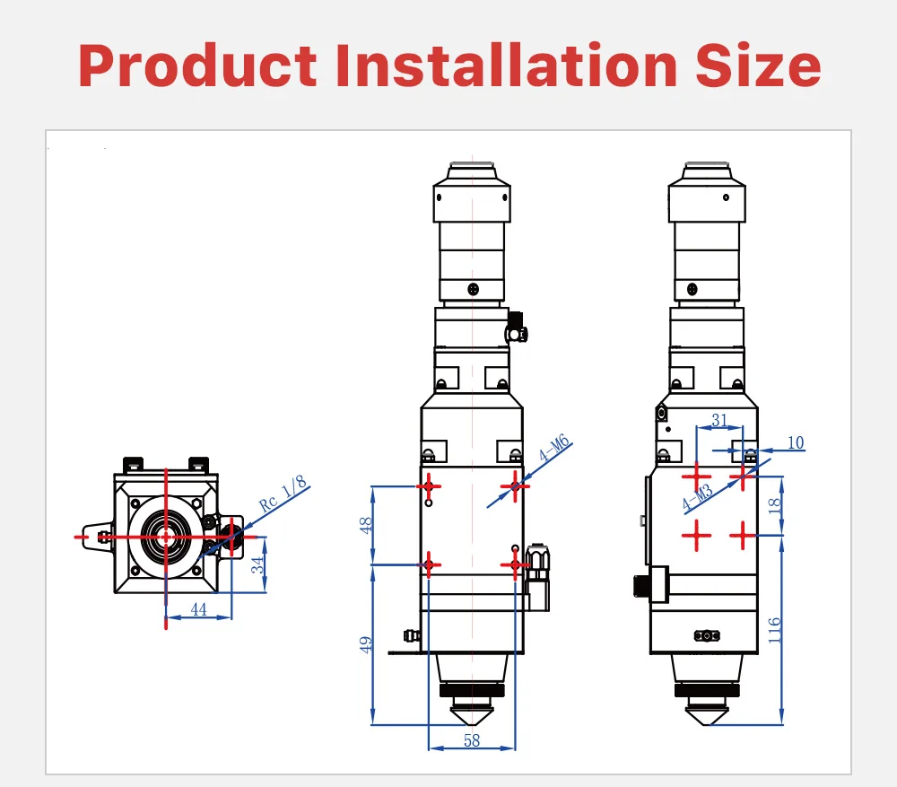 Laser cutting head, manual focus cutting head, plane cutting KC15A high power cutting head