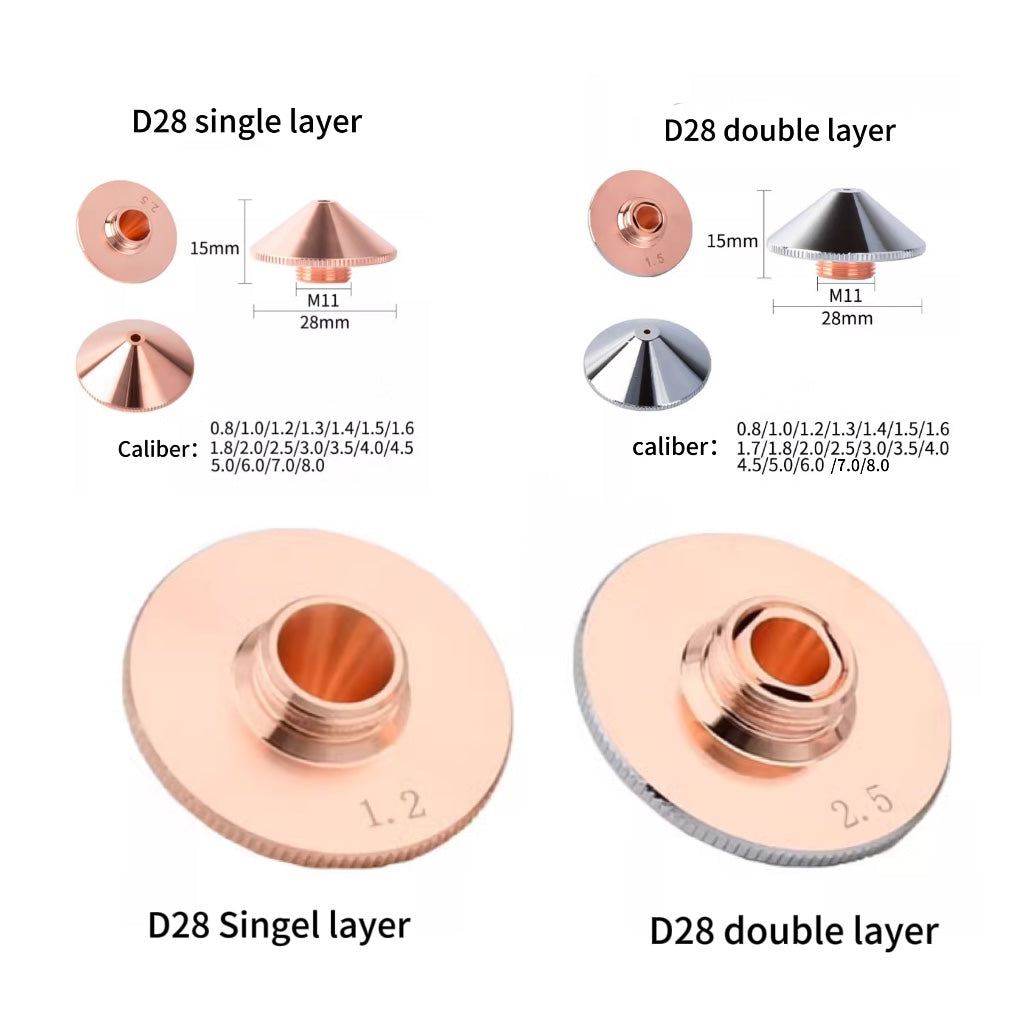 Laser Nozzle Cutting Nozzle D28 Single Layer Double Layer Fiber Laser Cutting Nozzle High Temperature Resistance